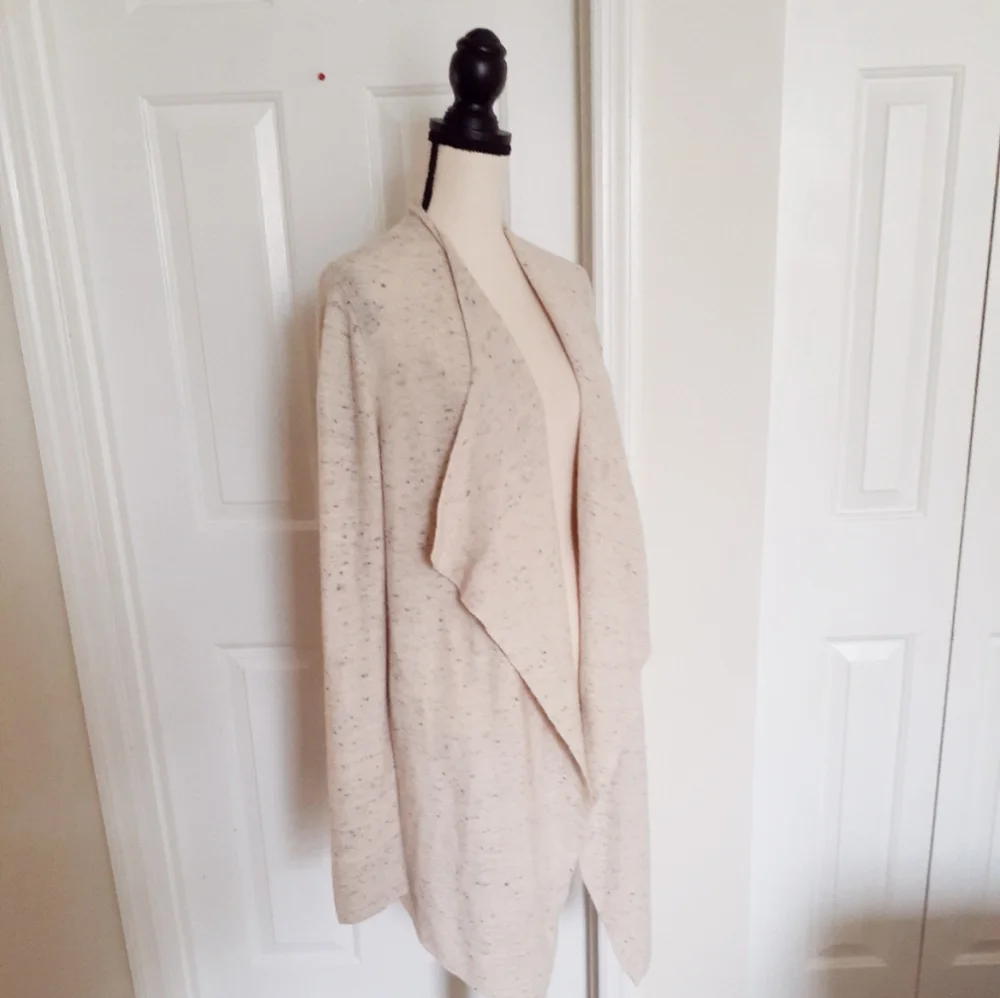 Eileen Fisher Ecru Peppered Open Front Wool Blend Cardigan